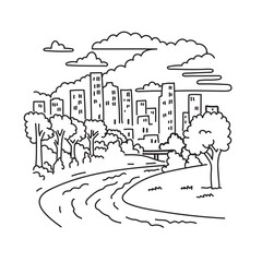 Wall Mural - Mono line illustration of Buffalo Bayou Park located along the banks of the Buffalo Bayou near Downtown Houston, Texas in the United States of America USA done in monoline line art style.