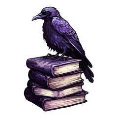 occult witchcraft raven crow spirit animal, dark raven sits on books