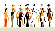 Fashion Models Abstract Minimal Color Doodle Vector Illustration