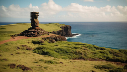 Sticker - Majestic ancient monument stands tall on cliff generated by AI