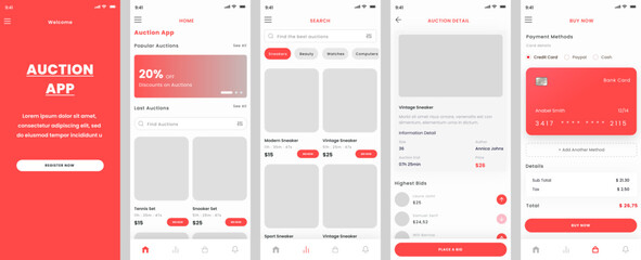 Wall Mural - auction and bidding ecommerce, shoes shop and sneaker market mobile app and ui kit template