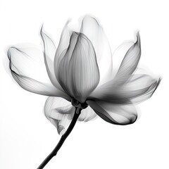 abstract magnolia petals, black and white illustration. Generative AI