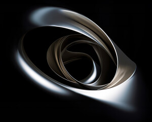 Wall Mural - Abstract futuristic metal aluminum spiral twisted object on black background,