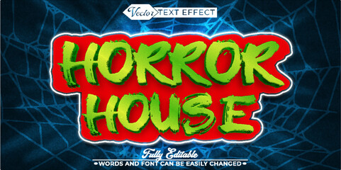 Wall Mural - Cartoon Green Horror House Vector Editable Text Effect Template