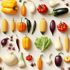 Vegetables variety colorful repeat pattern