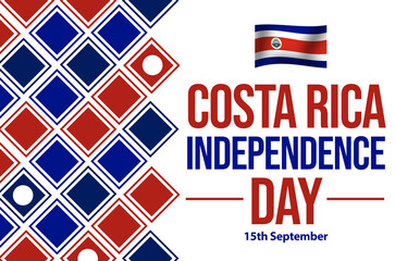 Wall Mural - Costa Rica Independence Day wallpaper with waving flag, colorful design and typography.