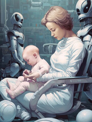 Sticker - futuristic motherhood, generative ai