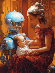 Sticker - futuristic motherhood, generative ai