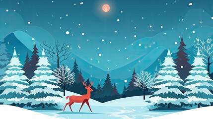 Canvas Print - Christmas wallpaper illustration winter landscape with trees and snow with copy text space