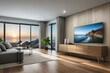 Modern living room design with LED on the wall Generative AI
