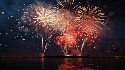 Canvas Print - fireworks over the river