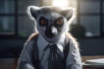 Wall Mural - Anthropomorphic lemur in a suit like a businessman. Business Concept. AI generated, human enhanced