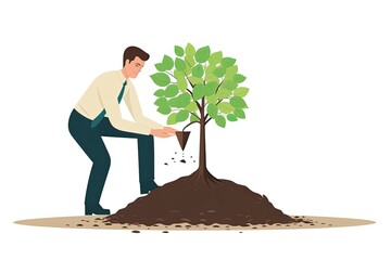 Wall Mural - man planting a tree by kneeling down on the ground