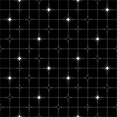 Leinwandbilder - Seamless Pattern with White Stars and Lines on Black Background. Vector Abstract Y2k Minimal Geometry Bg. Graphic Texture with Lines and Stars