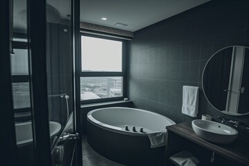 Poster - luxurious bathroom with a spacious tub and elegant sink