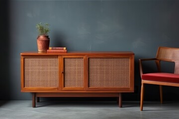 Wall Mural - wooden cabinet with a plant on top