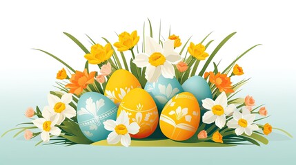 Poster - easter eggs and daffodils