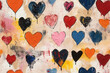 Nahtlos wiederholendes Muster - Textur von bunten gemalten Herzen auf einer rauen Wand - Grunge Stil