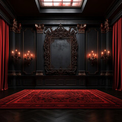 A Vacant Mockup of a Blood-Red and Black Room Within a Mansion Generative AI