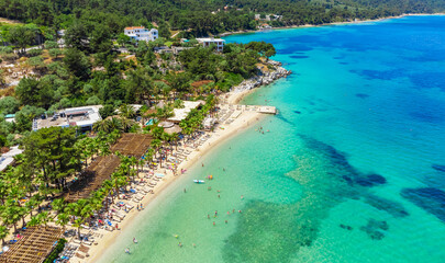 Wall Mural - Tropical sand beach with palm trees. La Scala Beach, Thassos, Greece