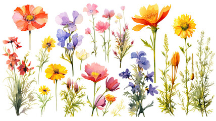 Wall Mural - a collection of grunge oil painted summer flowers isolated on a transparent background, generative ai