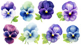 a collection of grunge oil painted pansies flowers isolated on a transparent background, generative ai