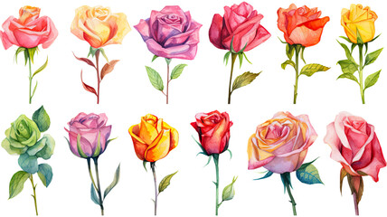 Wall Mural - a collection of oil painted roses flowers isolated on a transparent background, generative ai