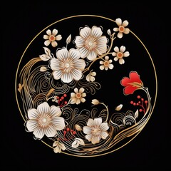 Poster - oriental vectorblack and white floral background