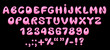 Glossy 3D bubble font in Y2K style: shiny plastic pink English alphabet letters and numbers, realistic vector illustration