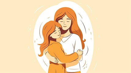 Wall Mural - young daughter embracing her mother girl with mom 