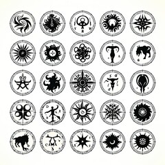 Poster - black and white icons set tattoo isolated on white background