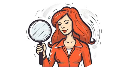 Wall Mural - woman examines through a magnifying glass vector illustration