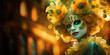 © Karat - Hintergrund für Fasching Karneval - Verkleidete Person mit goldenen Hintergrund - Venezianischer Stil