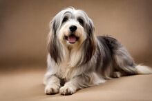 White And Gray Bearded Collie Breed Sitting On The Floor