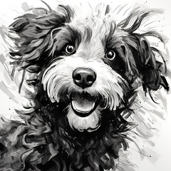 Wall Mural - A black and white drawing of a dog. Generative AI.