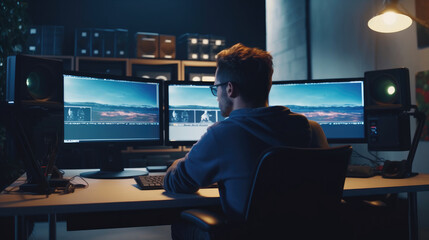 The editor is editing the video at the computer
