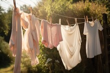 Freshly Washed Clothes On Line, With Soft Breeze Gently Blowing Them, Created With Generative Ai