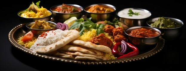 Wall Mural - Assorted indian food on black background