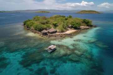 Sticker - remote island with azure waters and white sand beaches, perfect for swimming and snorkeling, created with generative ai