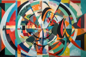 Canvas Print - abstract painting with rotational symmetry, featuring bold colors and geometric shapes, created with generative ai