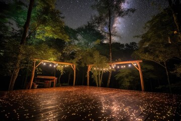 Wall Mural - outdoor dance floor surrounded by magical forest, with twinkling stars overhead, created with generative ai