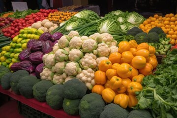 Poster - close-up of fresh and healthy vegetables, ready for purchase, created with generative ai