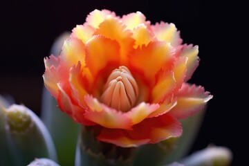 Canvas Print - macro shot of cactus flower opening in time-lapse, created with generative ai