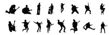Set Of Silhouettes Of People Playing Guitar