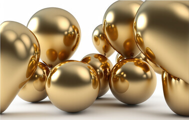 a group of shiny gold balls on a white background with a white back ground and a white back ground with a white back ground and a white background with a few shiny gold balls and.