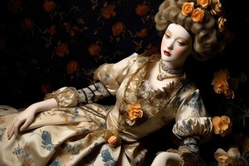 Wall Mural - victorian porcelain doll in an elegant dress, created with generative ai