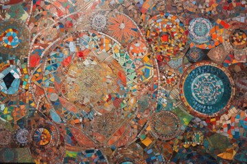 Wall Mural - large-scale mosaic of intricate patterns and vibrant colors, created with generative ai