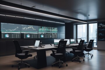 Wall Mural - a virtual boardroom, with a large screen for displaying presentations and other visual aids, created with generative ai