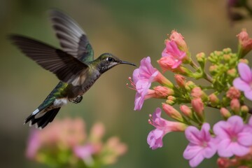 Canvas Print - hummingbird in flight, hovering over flower, created with generative ai