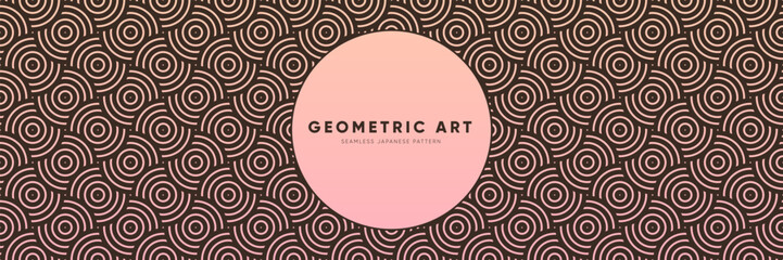 Wall Mural - Geometric Seamless Pattern in black and pink colors. Modern Festive Ornament for strong, menswear, brutalist decoration. Gorgeous Circle Abstract Asian Vector Creative Motif. Vintage loop print.